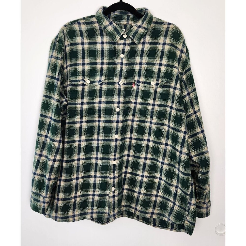 Levi's Men's Blue & Green Plaid Flannel Button Up Shirt Relaxed Fit XL Gorpcore